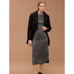 Aritzia Wilfred Free Abma Midi vegan Suede Dress Side Slits Charcoal Gray Size 4